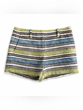 LOFT Womens 4 Inch Riviera Shorts Green Blue Geometric Jacquard Size 2